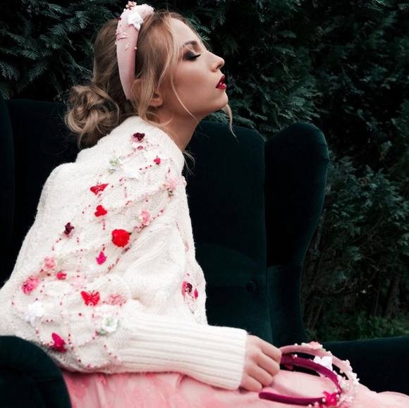 Vjera V Rose sweater floral jumper mock neck knit top - Picture 6 of 10